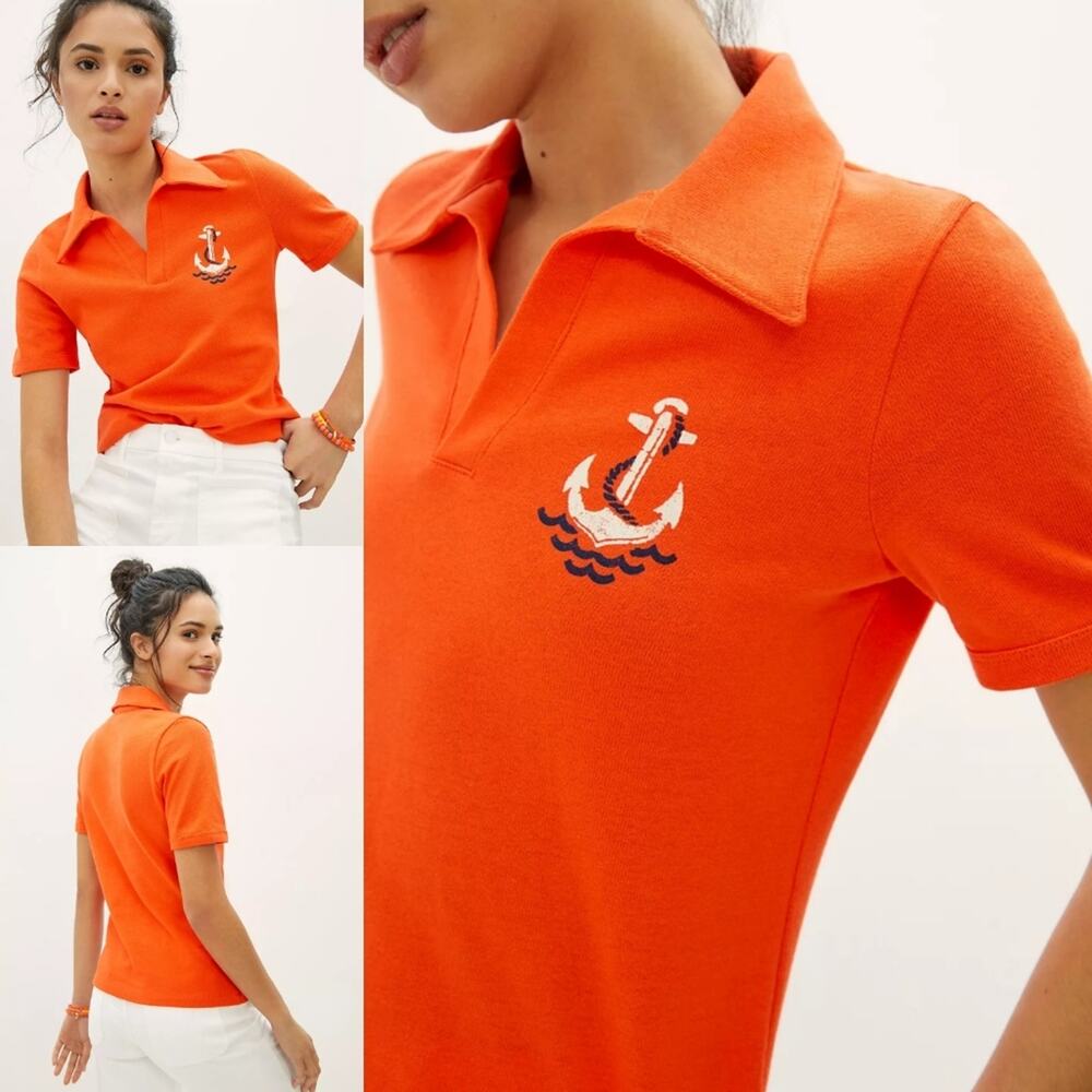 NWT Maeve Anthropologie Orange Vermilion Newport Polo Sz XS
